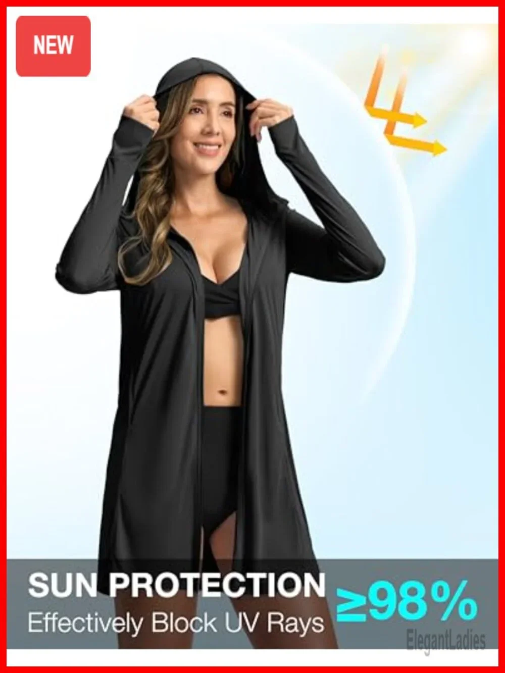 Women's UPF 50+ Swim Cover Up Hoodie Long Jacket SPF UV Protection Rash Guard